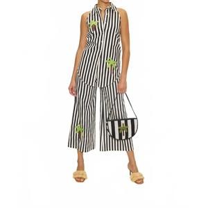 NEW SIMON MILLER ari poplin wide leg pant in black/white stripe